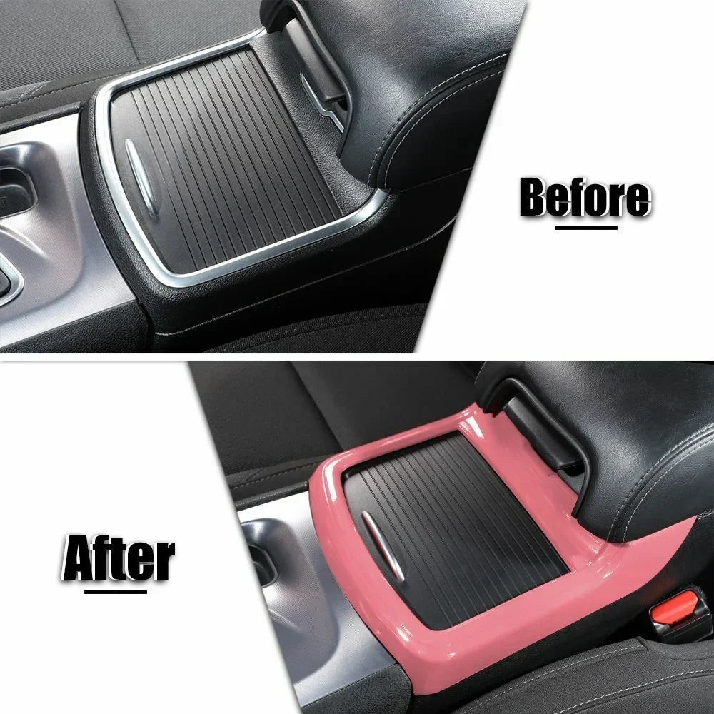 Teledu Inner Central Console Cup Holder Panel Trim Cover + Pink