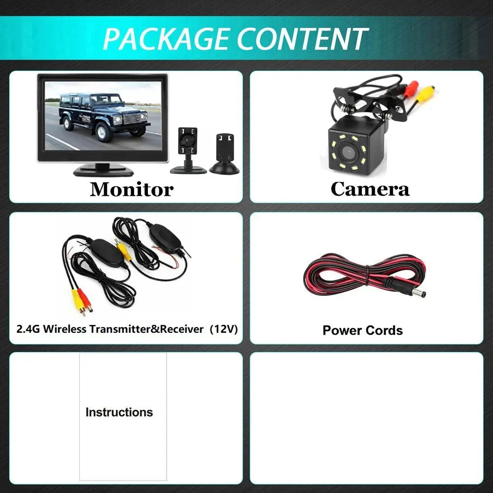 Backup Camera Car Rear View Wireless HD Parking System Night Vision + 5" Monitor