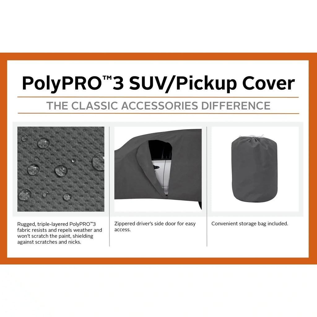 Classic Accessories OverDrive PolyPRO™ 3 Heavy-Duty Car Cover - Compact SUV or Truck Cover, Up to 187"L, Charcoal
