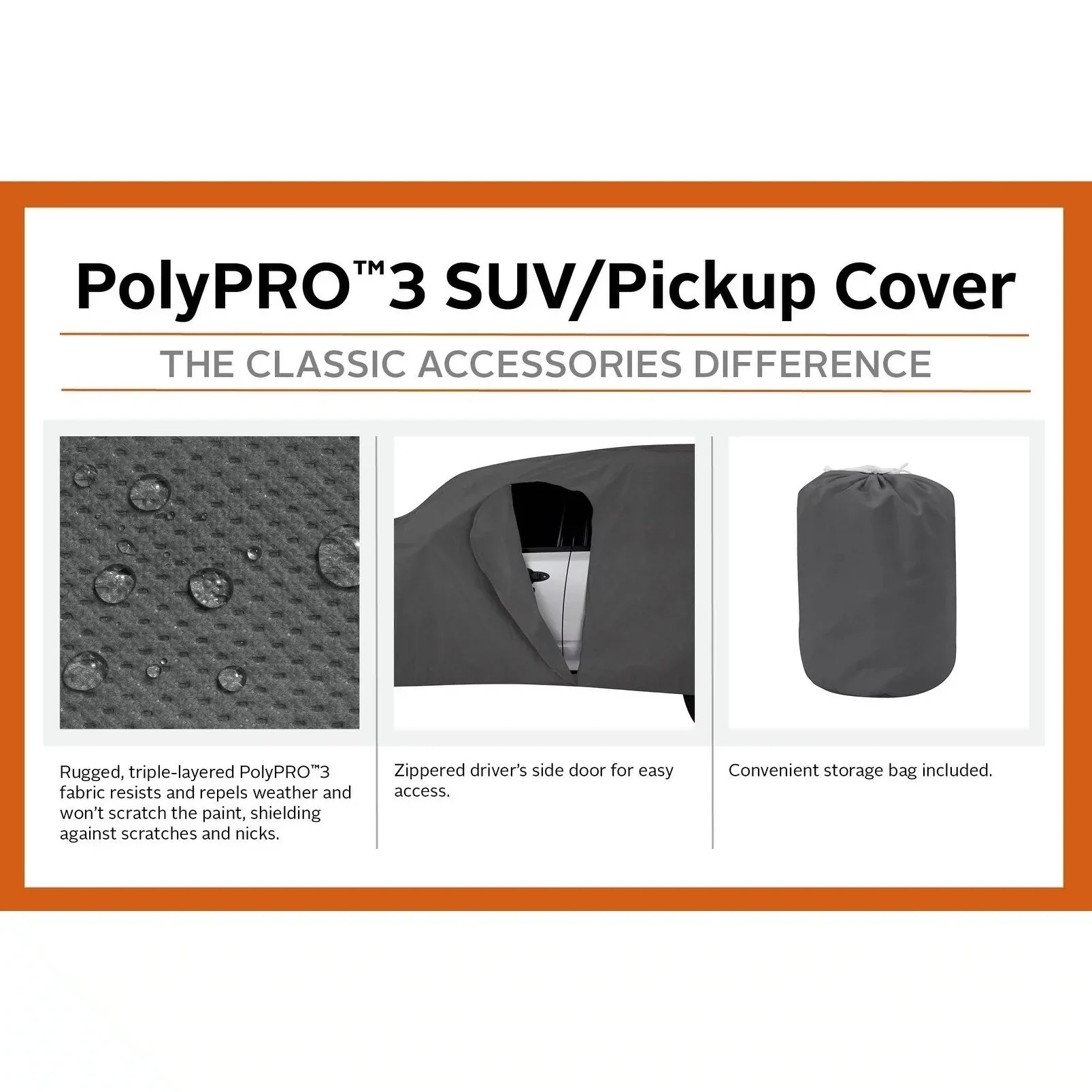 Classic Accessories OverDrive PolyPRO™ 3 Heavy-Duty Car Cover - Compact SUV or Truck Cover, Up to 187"L, Charcoal