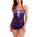 Phenas Womens Two Piece Polka Dot Printed Swimsuit Tankini Tops with Shorts V Neck Bowknot Halter Bathing Suit