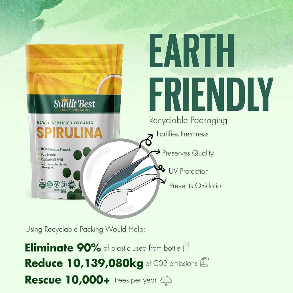 Sunlit Best - USDA Organic Spirulina Tablet - Natural Super Greens Supplements for Immune Support, Gut Health & Energy Drink Tablets with Chlorophyll, Vegan & High Protein Non GMO, 1000 Superfood Tab