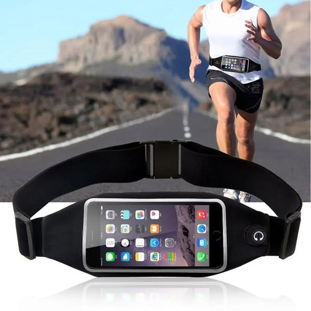 Black Sport Workout Belt Waist Bag Case w Headset OEM 3.5mm Handsfree Earphones A6Z for ASUS ZenFone Max Plus M1, ROG Phone, AR 5z 4 Pro 3 Max 2E 2 - Blackberry Z30, Priv, DTek50, Leap, Motion
