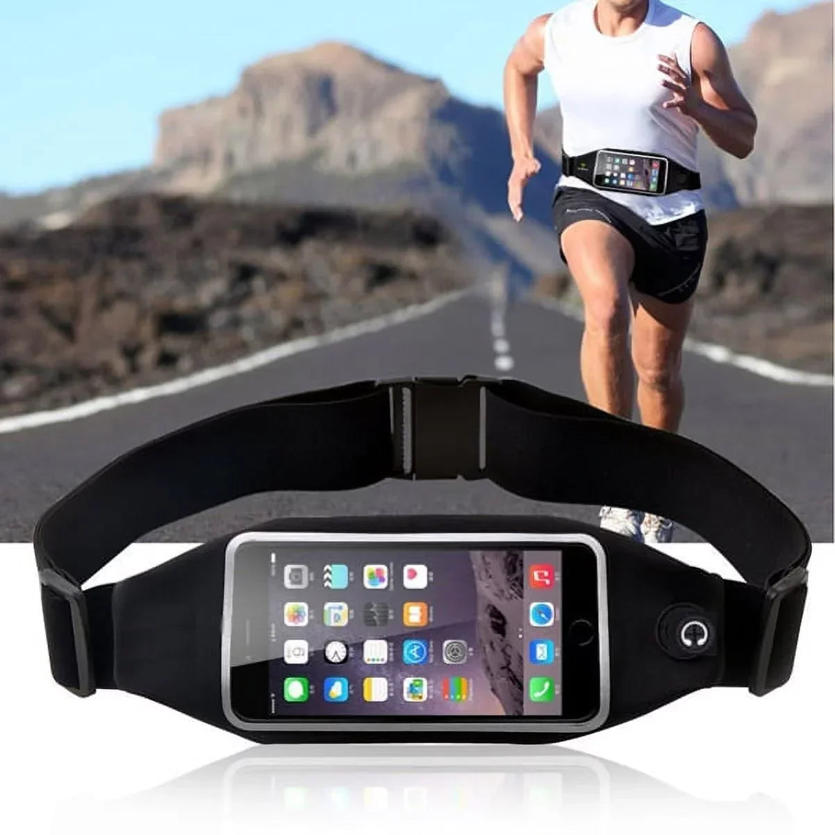 Black Sport Workout Belt Waist Bag Case w Headset OEM 3.5mm Handsfree Earphones A6Z for ASUS ZenFone Max Plus M1, ROG Phone, AR 5z 4 Pro 3 Max 2E 2 - Blackberry Z30, Priv, DTek50, Leap, Motion