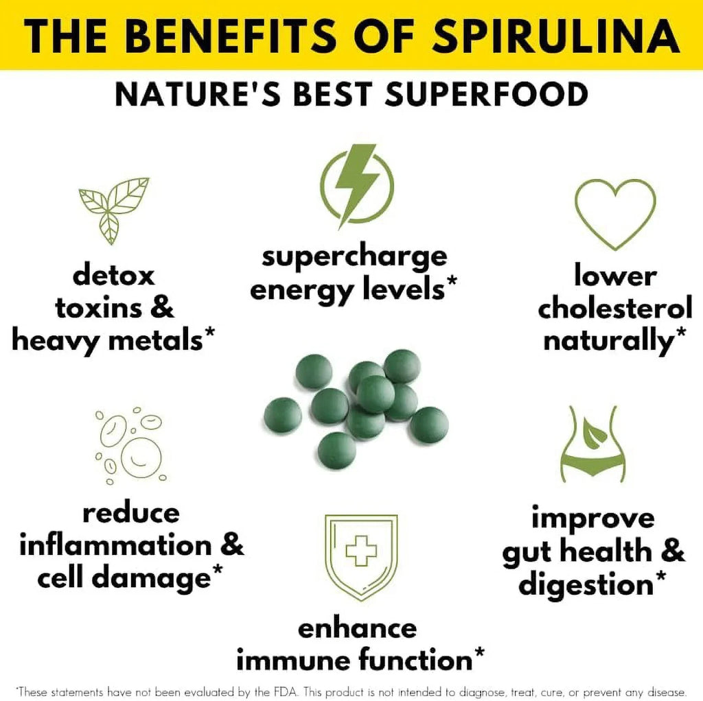 Sunlit Best - USDA Organic Spirulina Tablet - Natural Super Greens Supplements for Immune Support, Gut Health & Energy Drink Tablets with Chlorophyll, Vegan & High Protein Non GMO, 1000 Superfood Tab