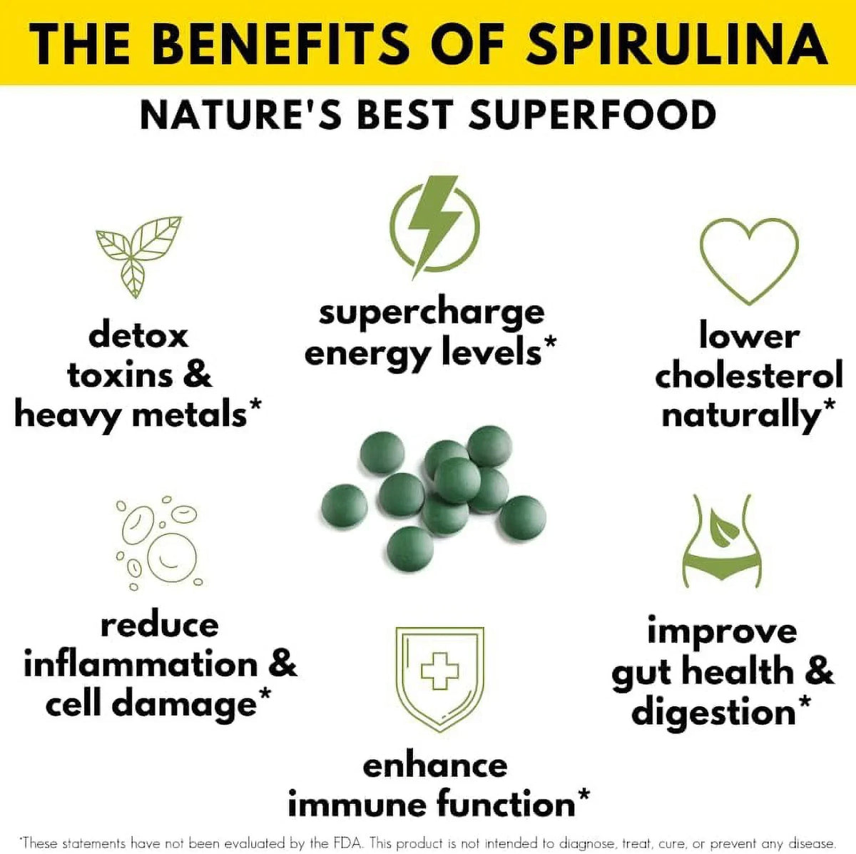 Sunlit Best - USDA Organic Spirulina Tablet - Natural Super Greens Supplements for Immune Support, Gut Health & Energy Drink Tablets with Chlorophyll, Vegan & High Protein Non GMO, 1000 Superfood Tab