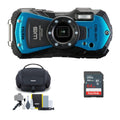 PENTAX WG-90 Compact Camera (Blue) Bundle with Accessory Cleaning Kit Bag and 64GB Memory Card