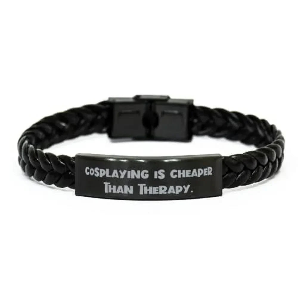 amangny Cosplaying is Cheaper Than Therapy. Braided Leather Bracelet, Cosplaying Present from, Love Engraved Bracelet for Men Women