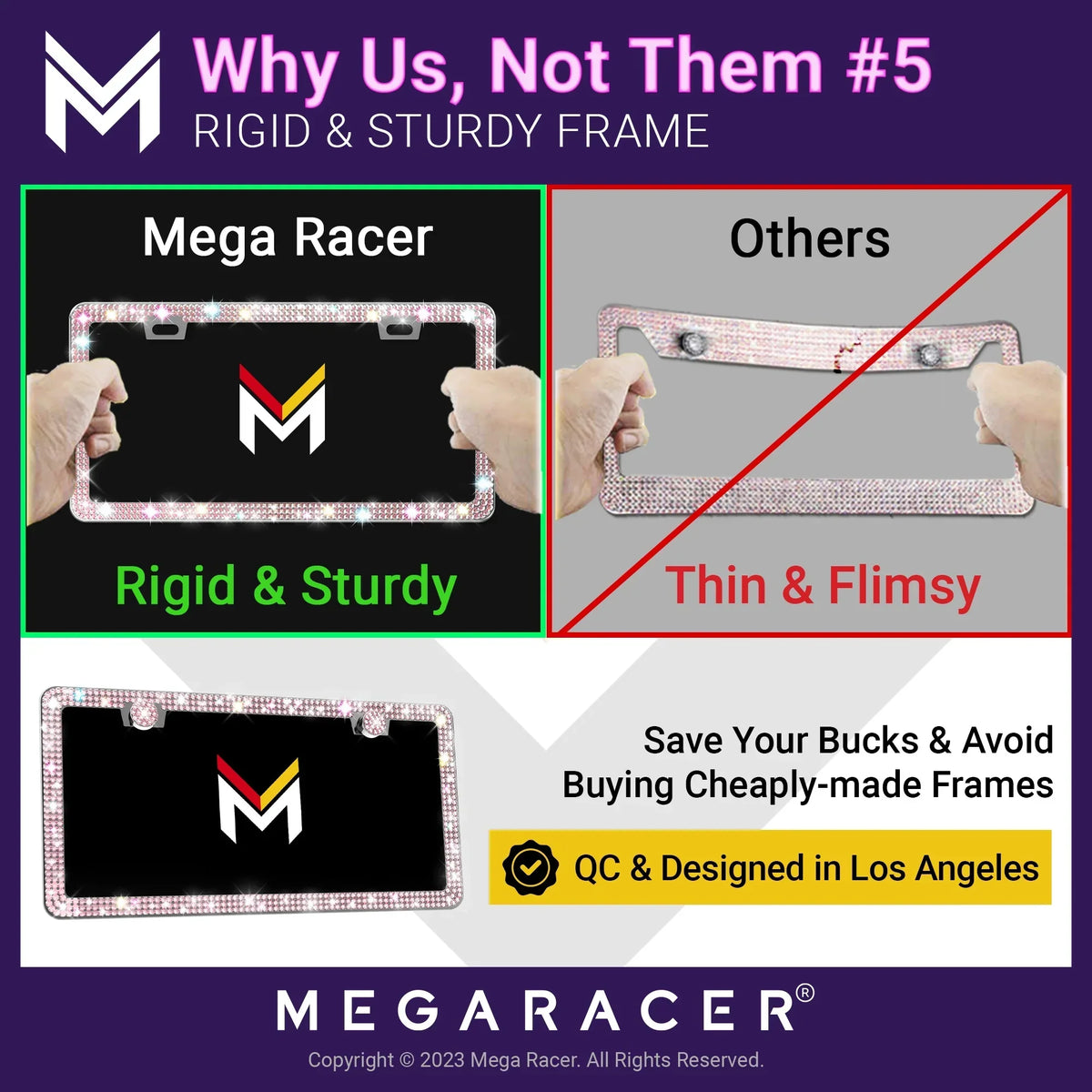 Mega Racer Mazda CX-50 Bling License Plate Frames Diamond Pink Rhinestones, 2 Holes with Mounting Screws, Mazda CX-50 2023 23 Sparkly Car License Plate Frame