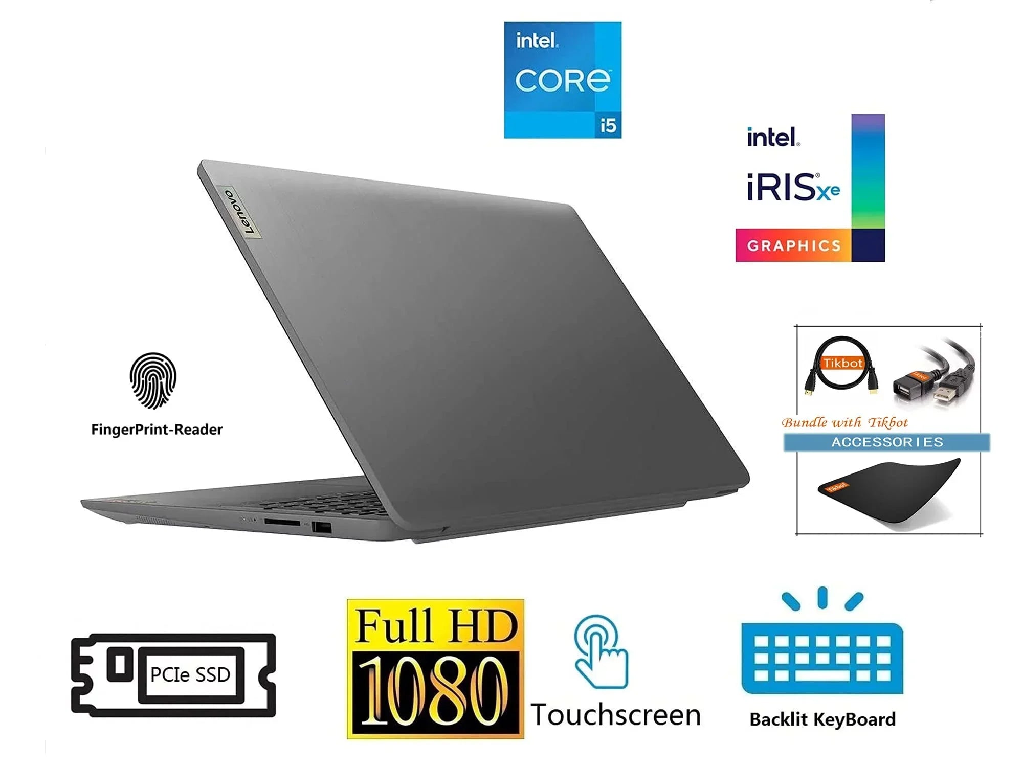Lenovo 2021 IdeaPad 3 Laptop, 15.6" FHD IPS Touchscreen Display, i5-1135G7 (>i7-1065G7), Iris Xe Graphics, Wi-Fi 6, Camera, Type-C, Fingerprint, w/Accessories (20GB RAM | 1TB PCIe SSD)