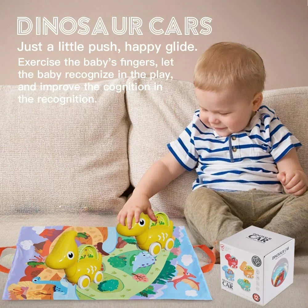 Dinosaur Toy Cars, 4 Pack Dino Toys for 1-5 Years Old Boys and Girls, Car Toys for Kids Toddler Christmas Birthday Gifts with Packaging Bag