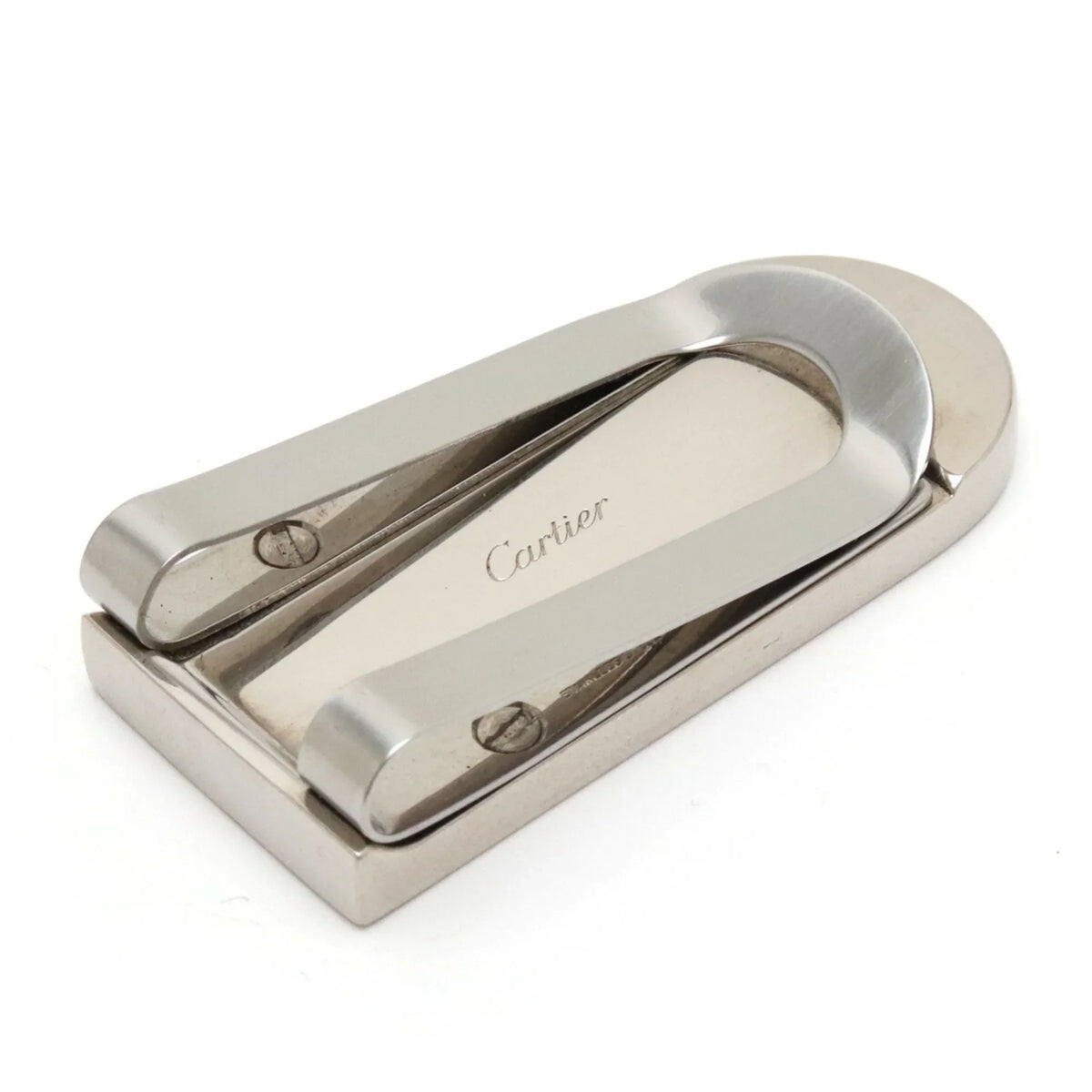 Pre-Owned Cartier C Motif Money Clip Bill Scissors Leather Metal Black Silver T1220406 (Good)