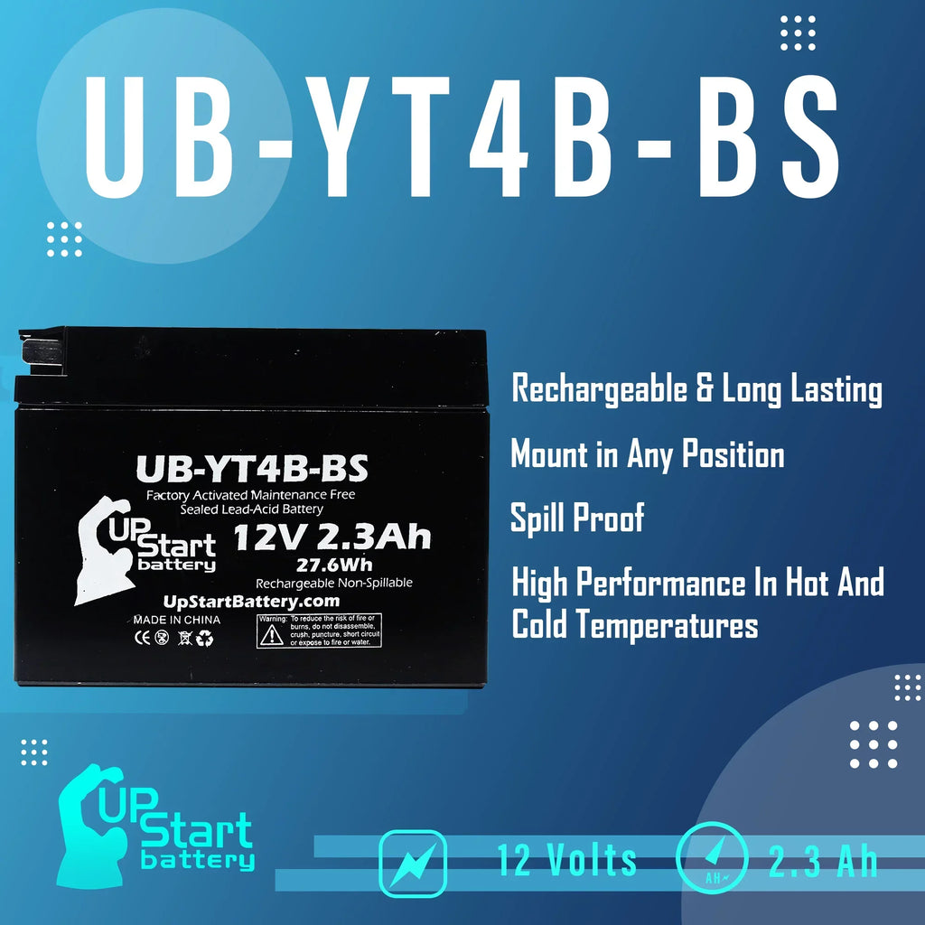 4-Pack UpStart Battery Replacement for 2004 Yamaha SR400 400CC Factory Activated, Maintenance Free, Motorcycle Battery - 12V, 2.3Ah, UB-YT4B-BS