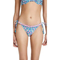 Shoshanna Women's Ruffle String Bikini Bottoms, Navy/Magenta Multi, L