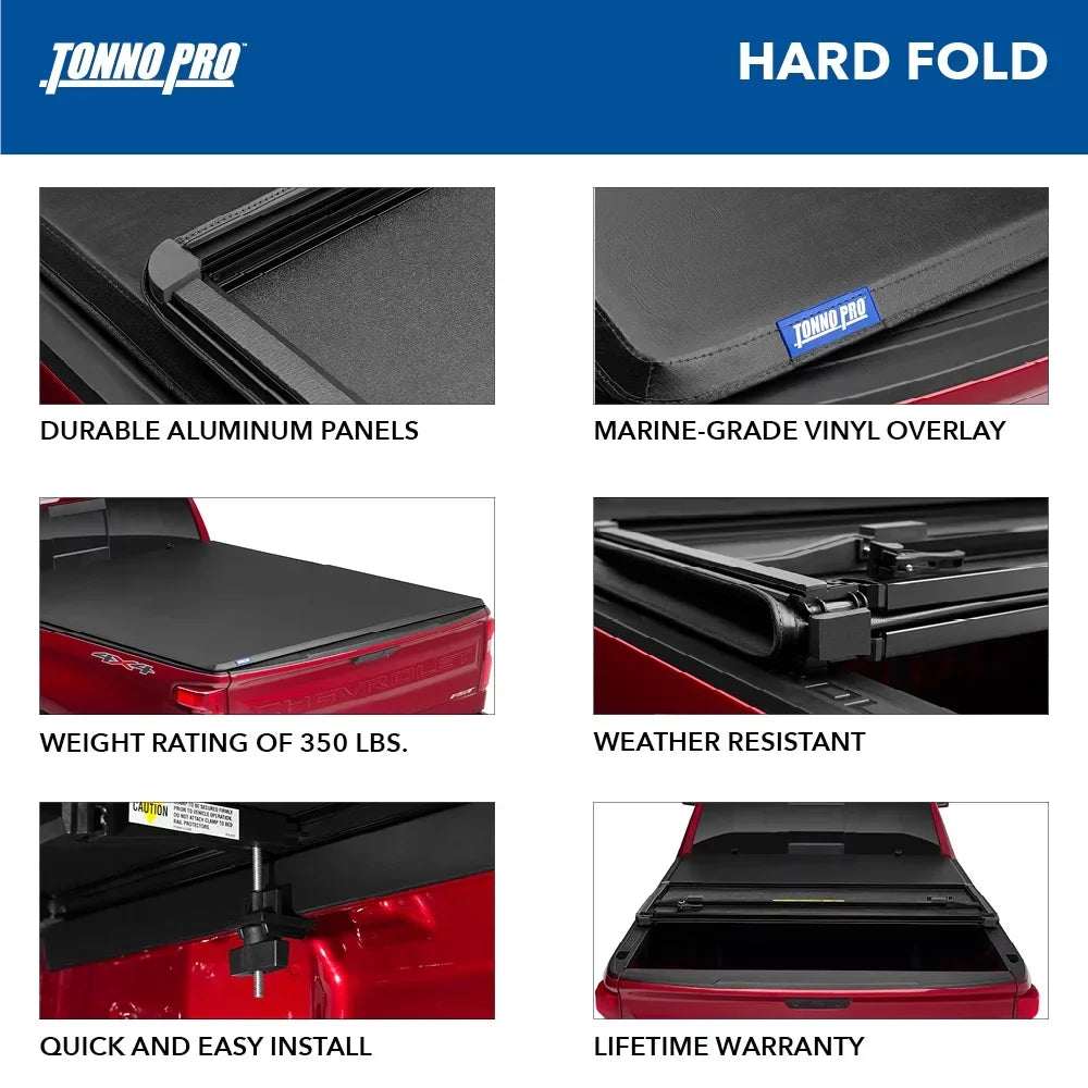 Tonno Pro | Hard Fold, Hard Folding Truck Bed Tonneau Cover | HF-154 | Fits 2007 - 2013 Chevy/GMC Silverado/Sierra 1500 6' 7" Bed (78.7")