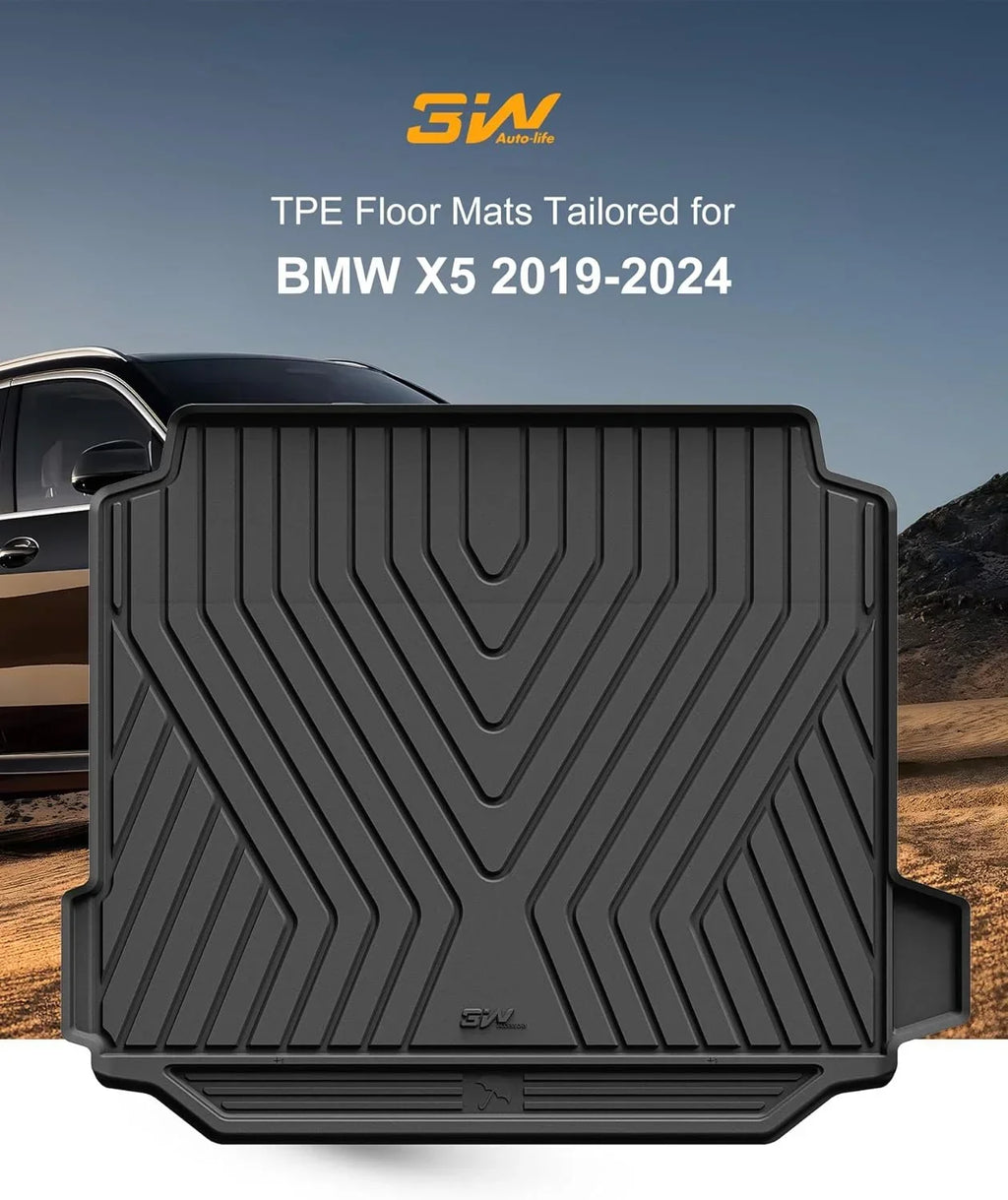3W Cargo Liner Fit for 2019-2024 BMW X5 All Weather TPE Mats Custom Fit BMW X5 Trunk Liner Heavy Duty Trunk Mat Black (Not for Hybrid and with Side Netting Kit) TPE