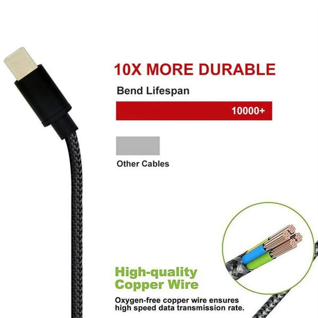 Rugged Durable Canvas Case Holster Metal Belt Clip w Black Durable Braided 10ft Long Type-C Cable Rapid Charger Sync USB Wire Y4P for Nokia 3.1 Plus - OnePlus 5T, 6, 6T, 7 Pro - Razer Phone 2
