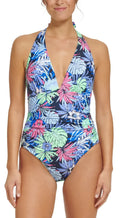 Tommy Hilfiger NEO MINT ALOHA FLORAL Standard Halter One-Piece Swimsuit, US 12