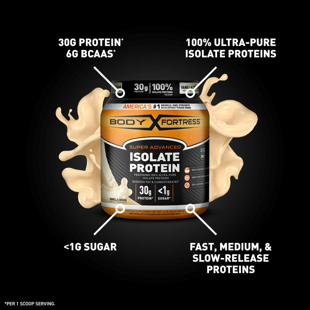 Body Fortress Isolate Powder, 30g Protein per scoop, Vanilla, 1.5 lbs (Packaging May Vary)