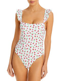 Aqua Swim Womens Maillot Square Neck Ruffled One-Piece Swimsuit