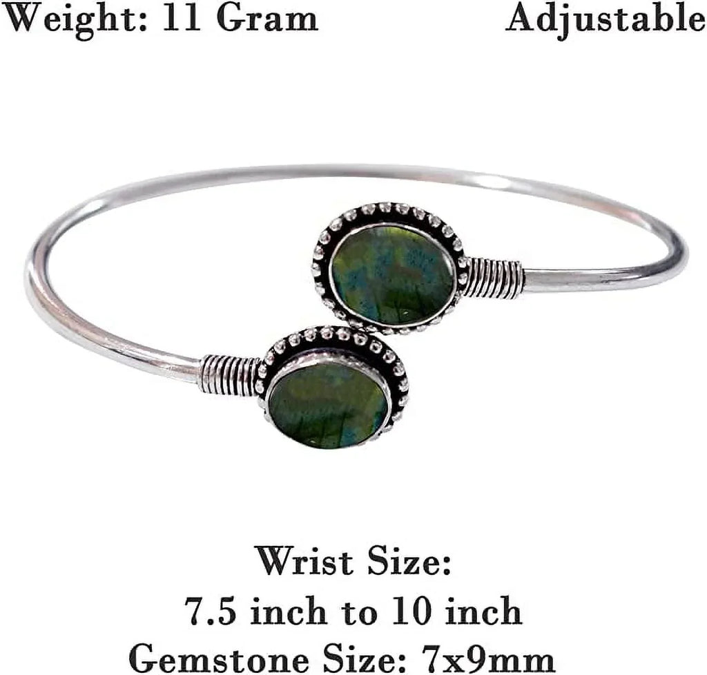 Handmade Cuff Bracelet For Women, Bohemian Tribal Design Silver Plated Natural labradorite Gemstone Modern Designer Fashion Bracelet, Party Boho Jewellery