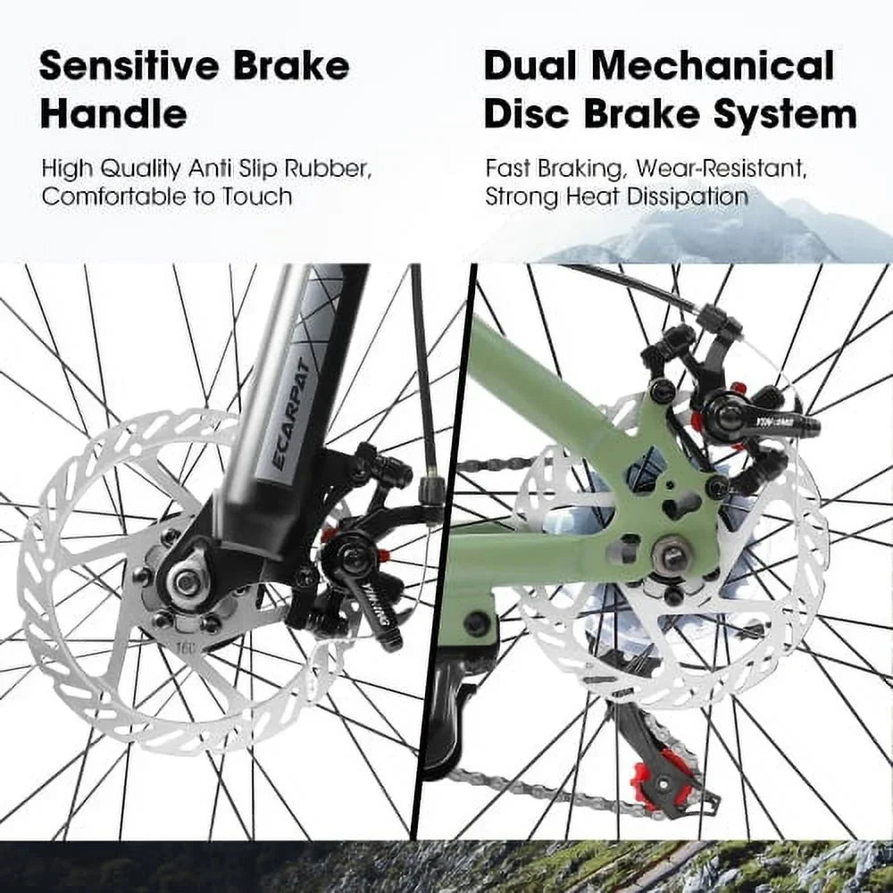 A24301 Ecarpat Mountain Bike 24 Inch Wheels, 21-Speed Mens Womens Trail Commuter City Mountain Bike, Carbon steel Frame Disc Brakes Thumb Shifter Front Fork Bicycles
