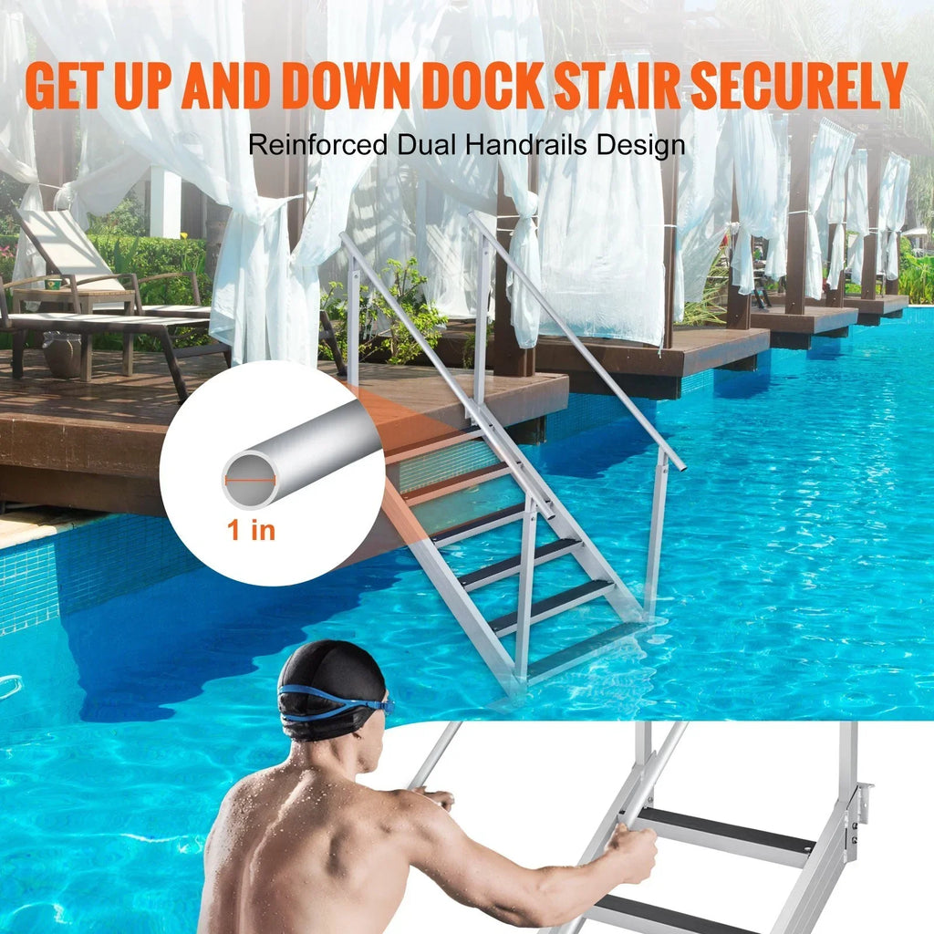 Vevor  500 lbs Load Aluminum Alloy 6-Steps Pontoon Boat Dock Ladder with 43 to 51 in. Adjustable Height