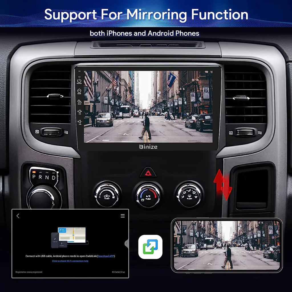 Binize Android 12 Double Din Car Stereo for Dodge Ram 1500 2500 3500 Radio 2013-2018, 9" in-Dash Navigation GPS Unit with Wireless CarPlay/Android Auto/AM/FM/Backup Camera/DSP/SWC/BT/WiFi/2+32GB