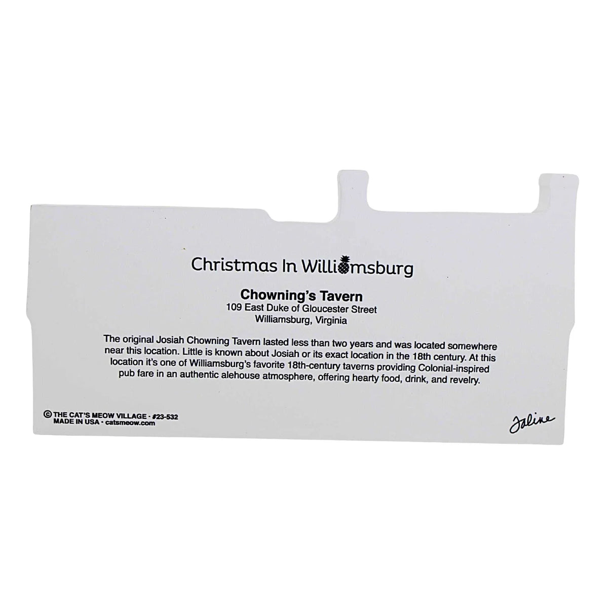 Cat's Meow Village Chowning's Tavern - One Building 4 Inch, Wood - Christmas Williamsburg Virginia 23532