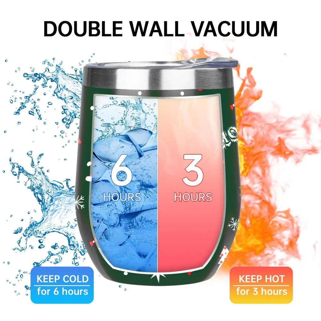 Hidove 12oz 304 Stainless Steel Vacuum Insulated Cups, Christmas Tree with Red and Green Color Eggshell Cup U Shape Tumbler Cups with Lid, Double Layer Insulation Wine Cup Big Belly Cup
